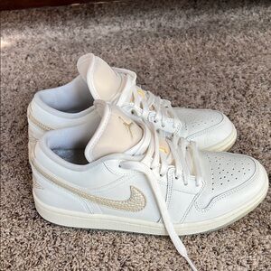 Nike Jordan White and Gold Sneakers